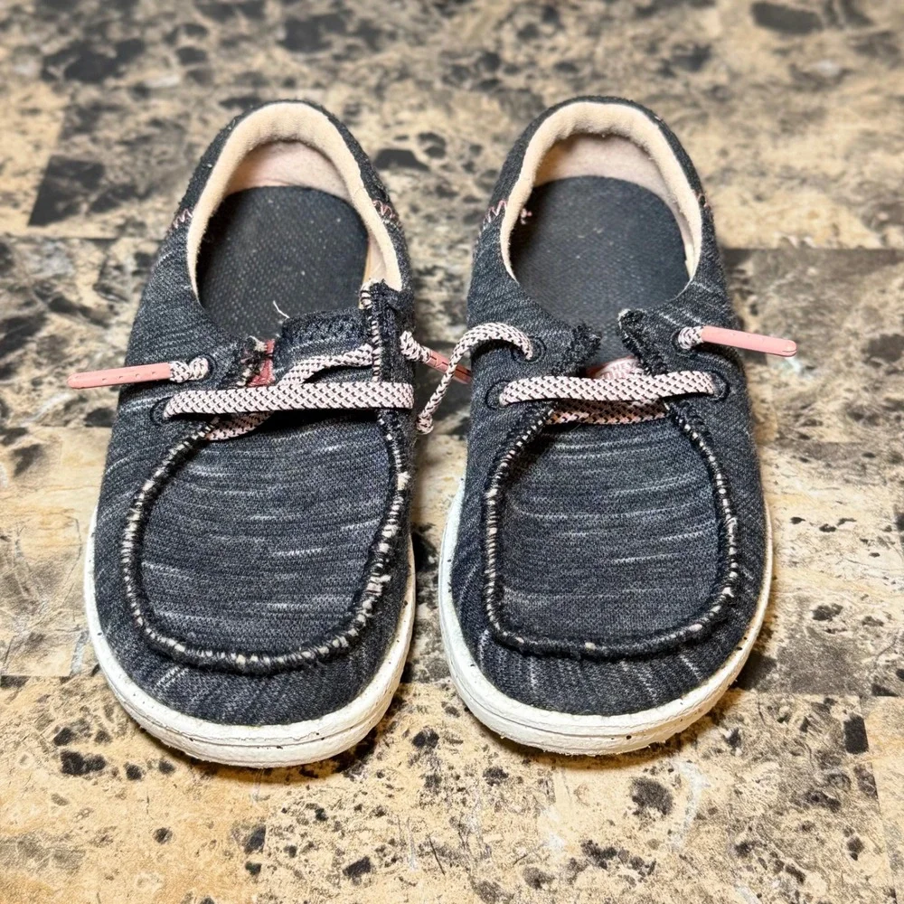 Hey Dude Wendy Toddler Jersey Black White Pink Slip On Shoes Size K8